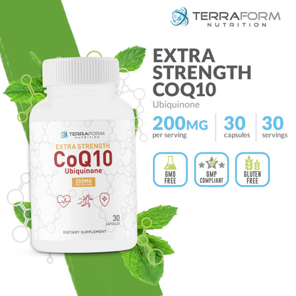 Coq10 200Mg, Extra Strength - Supports Heart Health, Cardiovascular Health & Digestive Health - Fat Soluble Natural Supplement - Coenzyme Q-10 (Ubiquinone)