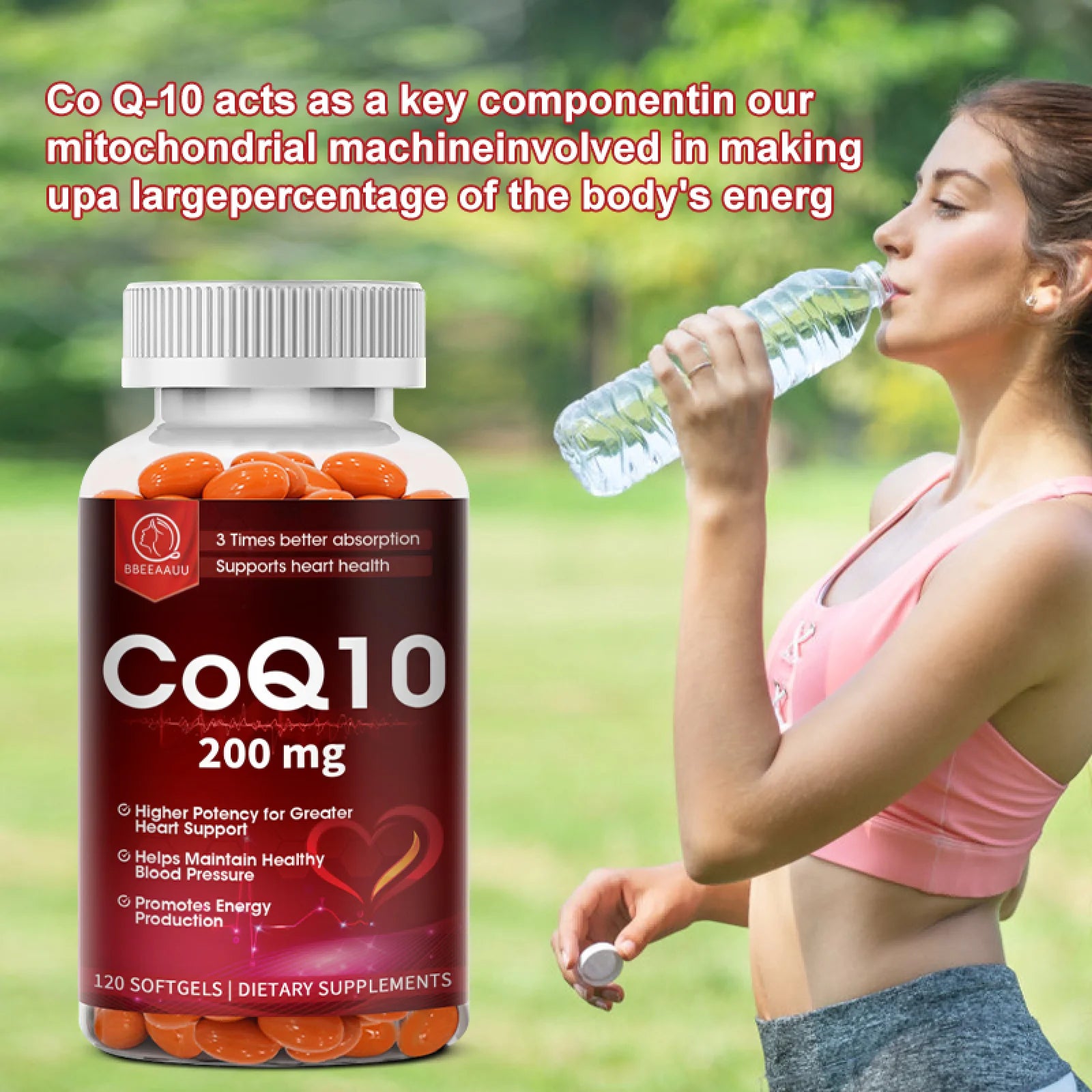 COQ10 Coenzyme Q10 200Mg Vegetarian Capsule Promotes Cardiovascular Health Heart Health - 120Ct