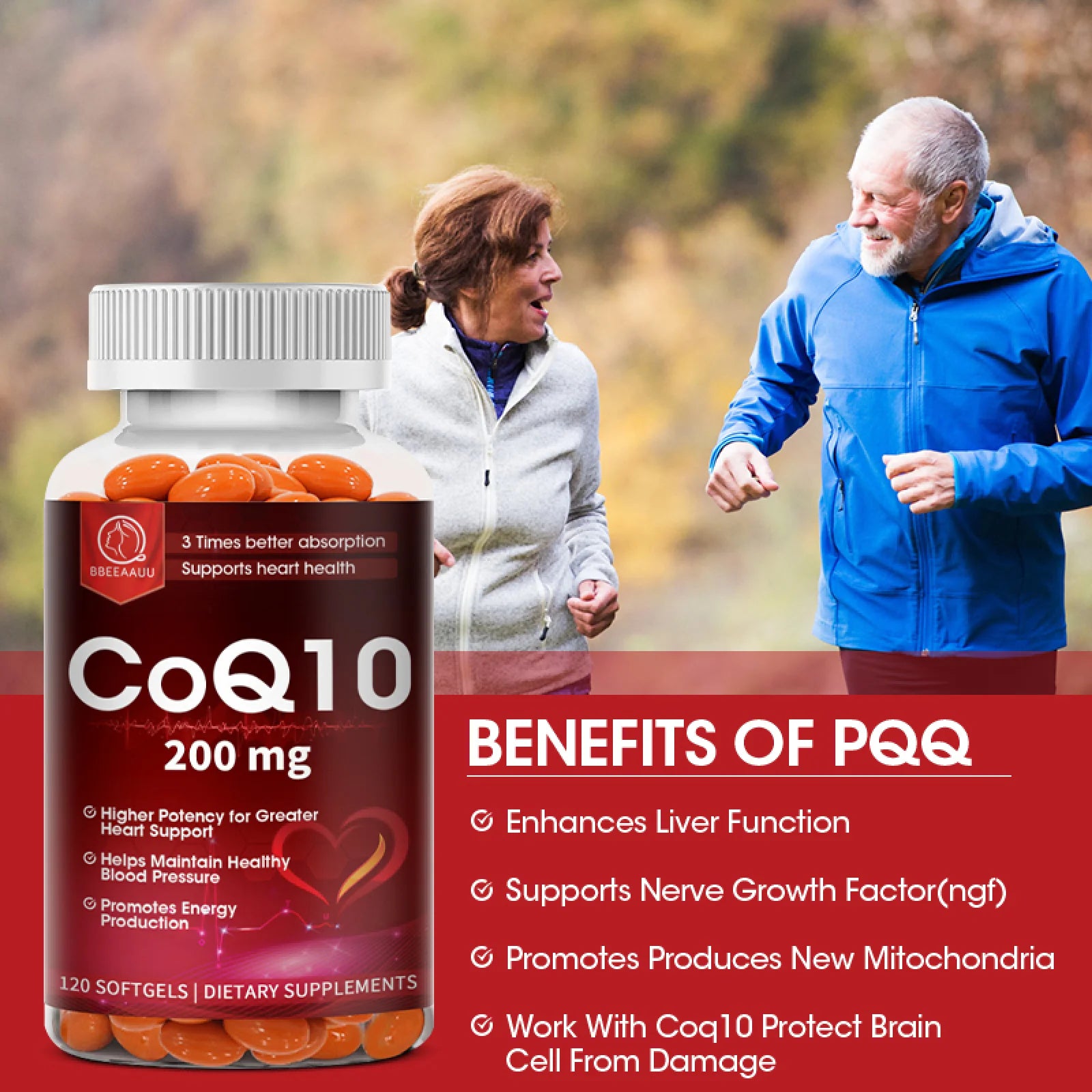 COQ10 Coenzyme Q10 200Mg Vegetarian Capsule Promotes Cardiovascular Health Heart Health - 120Ct